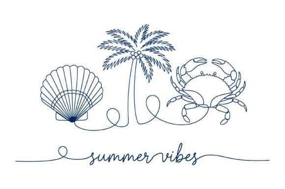 Summer Vibes Beach Line Art SVG Set