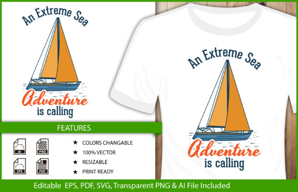 T-shirt Sea Ship Typography Illustration